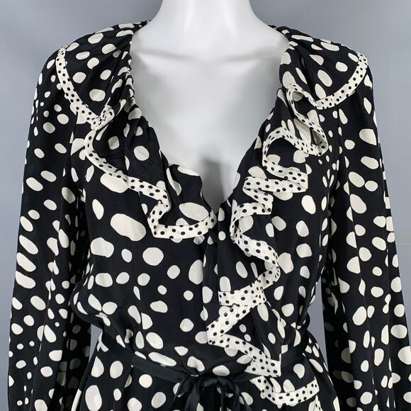 MARC JACOBS Size 4 Black White Polka Dot Wrap Dress - Picture 2 of 5